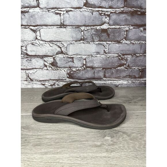 Olukai Ohana Flip Flops Womens Size 9 Brown Thong Slip On Comfort Logo - Picture 14 of 16